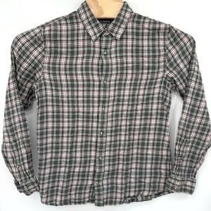Toad&Co Button Front Shirt Mens Medium Green Plaid Organic Cotton Flannel Pocket
